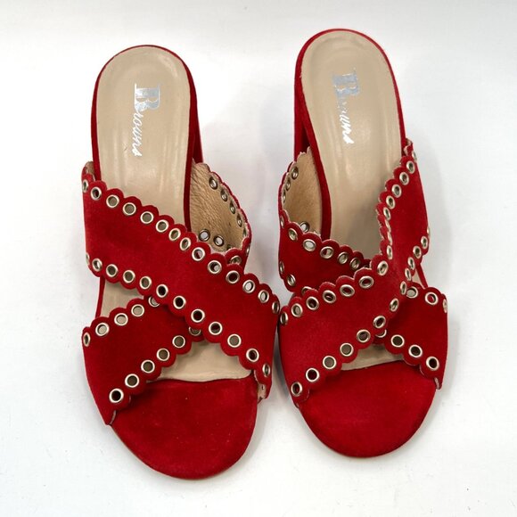 Browns Slides Eyelits Suede Leather Heels - Picture 2 of 5